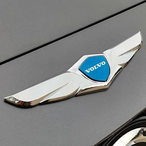Auto Emblem Logo Aufkleber für Volvo S60 2013-2018,Metall Emblem Front Motorhaube Auto Frontkennzeichen Kofferraum Lenkrad Logo Rostfrei Langlebiges Auto Zubehör,Silver-Blue Label von LJCXZS