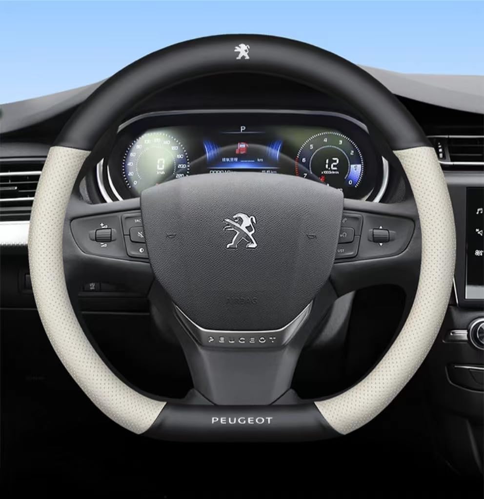 Auto Lenkradbezug für Peugeot 2008 2019-2023,Mikrofaser Leder Lenkradhülle Mit Logo Anti rutsch Lenkradbezug Sportlich und Atmungsaktiv Elastizität Langlebiger Auto zubehör Innenraum von LJCXZS