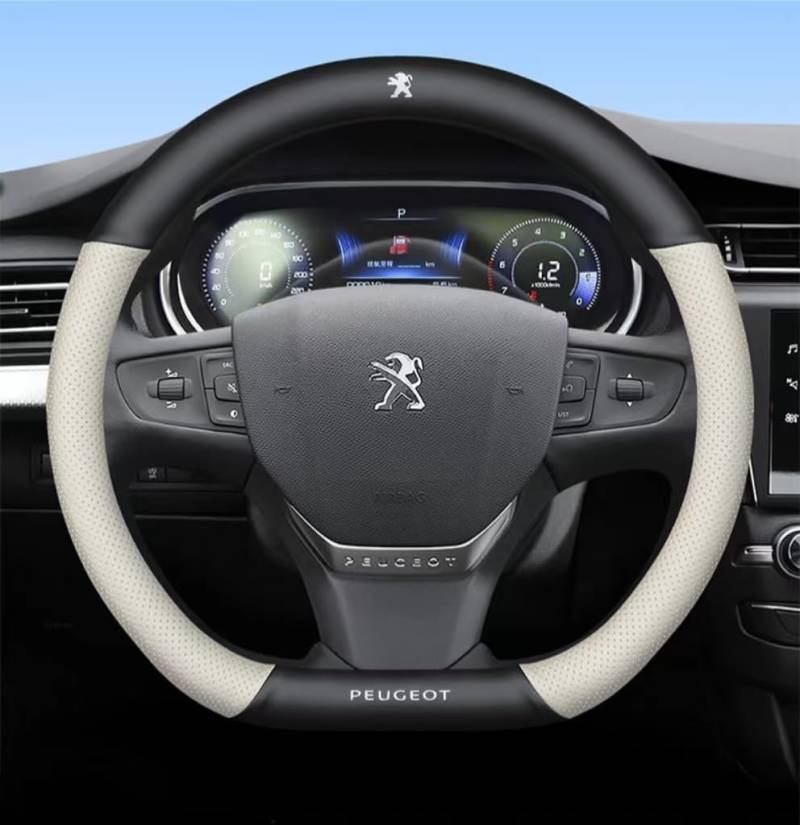 Auto Lenkradbezug für Peugeot 2008 2019-2023,Mikrofaser Leder Lenkradhülle Mit Logo Anti rutsch Lenkradbezug Sportlich und Atmungsaktiv Elastizität Langlebiger Auto zubehör Innenraum von LJCXZS