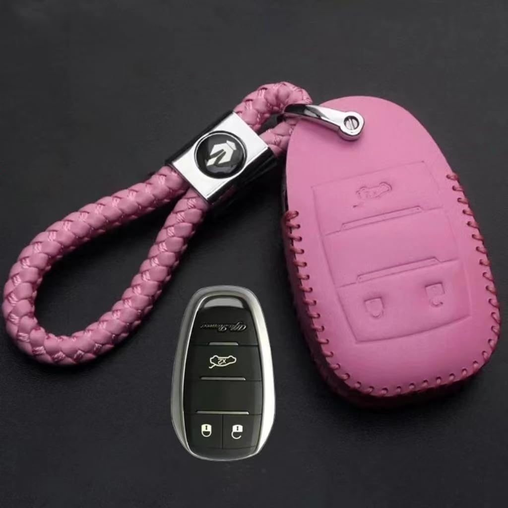 Lederhülle für Autoschlüsselanhänger für Alfa Romeo Giulia Stelvio 2017 2023 3-Tasten-Schlüsselanhänger Schlüssellose Fernbedienungshülle Schlüsselgehäuse Zubehör,Pink von LJCXZS