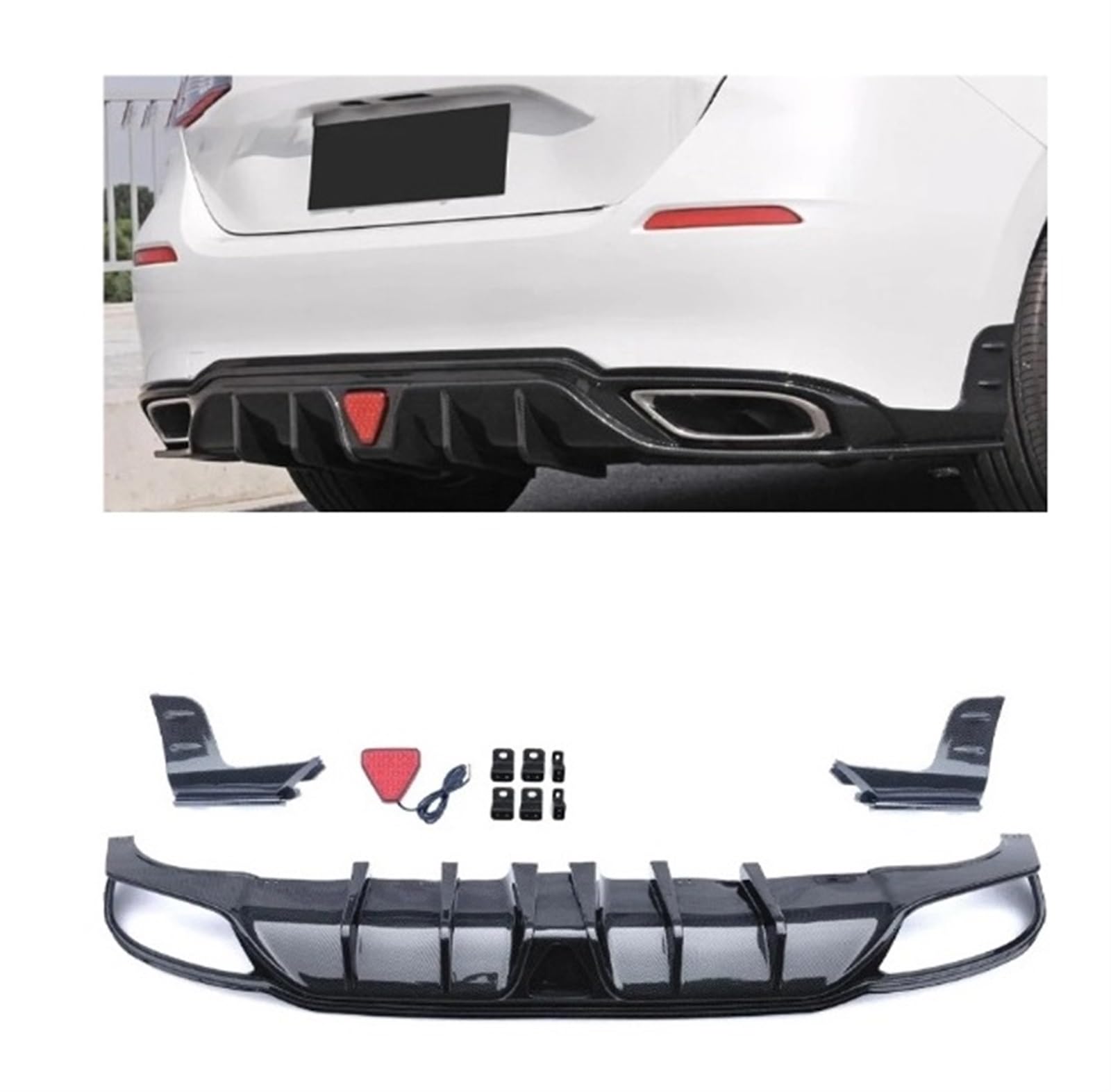 Kompatibel mit Honda Civic 11. Generation Fließheck 2023 E HEV Auto Heckstoßstange Body Kits Carbon Kinn Spoiler Diffusor Abdeckung Lippe Zubehör(Carbon Pattern) von LJHSAWBG