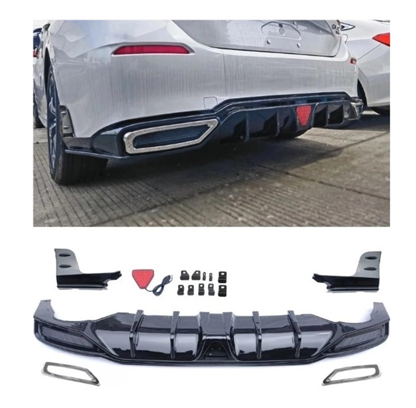 Kompatibel mit Honda Civic 11. Generation Fließheck 2023 E HEV Auto Heckstoßstange Body Kits Carbon Kinn Spoiler Diffusor Abdeckung Lippe Zubehör(E HEV Black) von LJHSAWBG