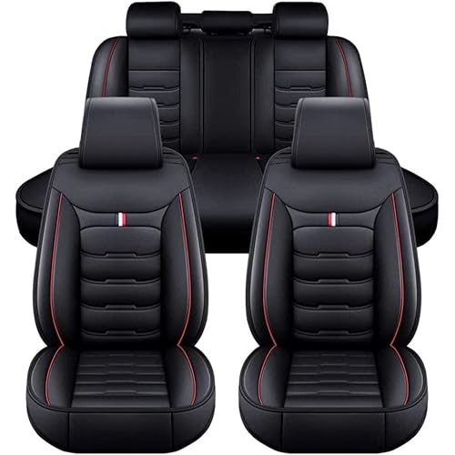 Full Set Auto SitzbezüGesets für Abarth Punto/Punto Evo/Punto Supersport 2011-2014, 5 Sitzer Leder Wasserdichtes Auto-Schonbezüge Set Sitzbezüge Schoner Auto Zubehör,Black_red von LJWAN