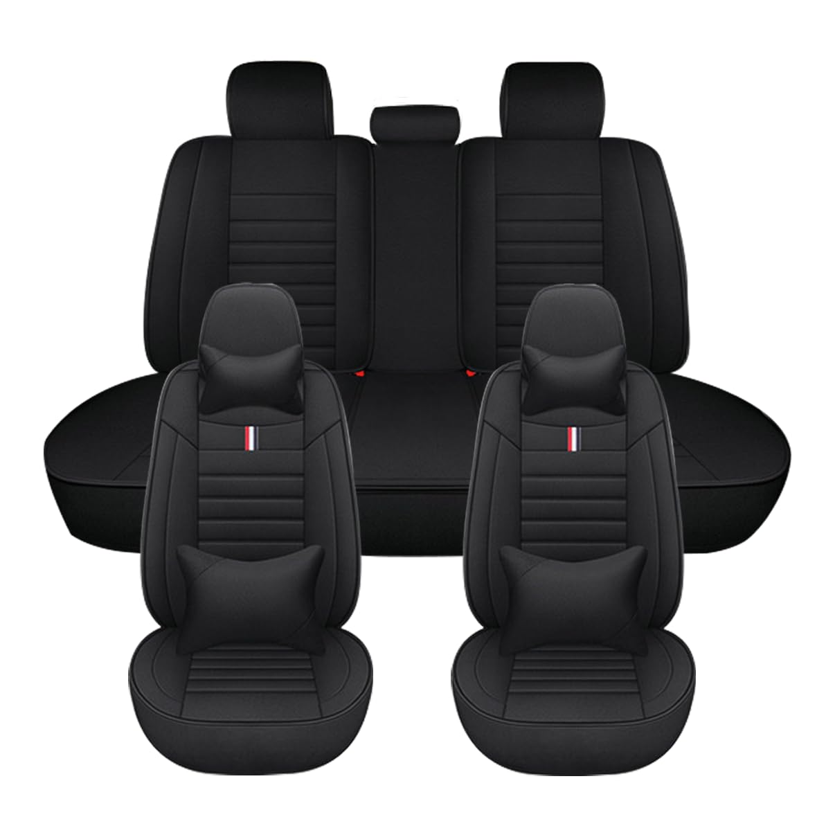 5 Stück PU Leder Sitzbezüge Set, Autositzbezug Komplettset für Chrysler Aspen Town and Country 300 300C, Atmungsaktives Faserleinenmaterial Allwetter Schonbezug,Black-LuxuryVersion von LJZYL