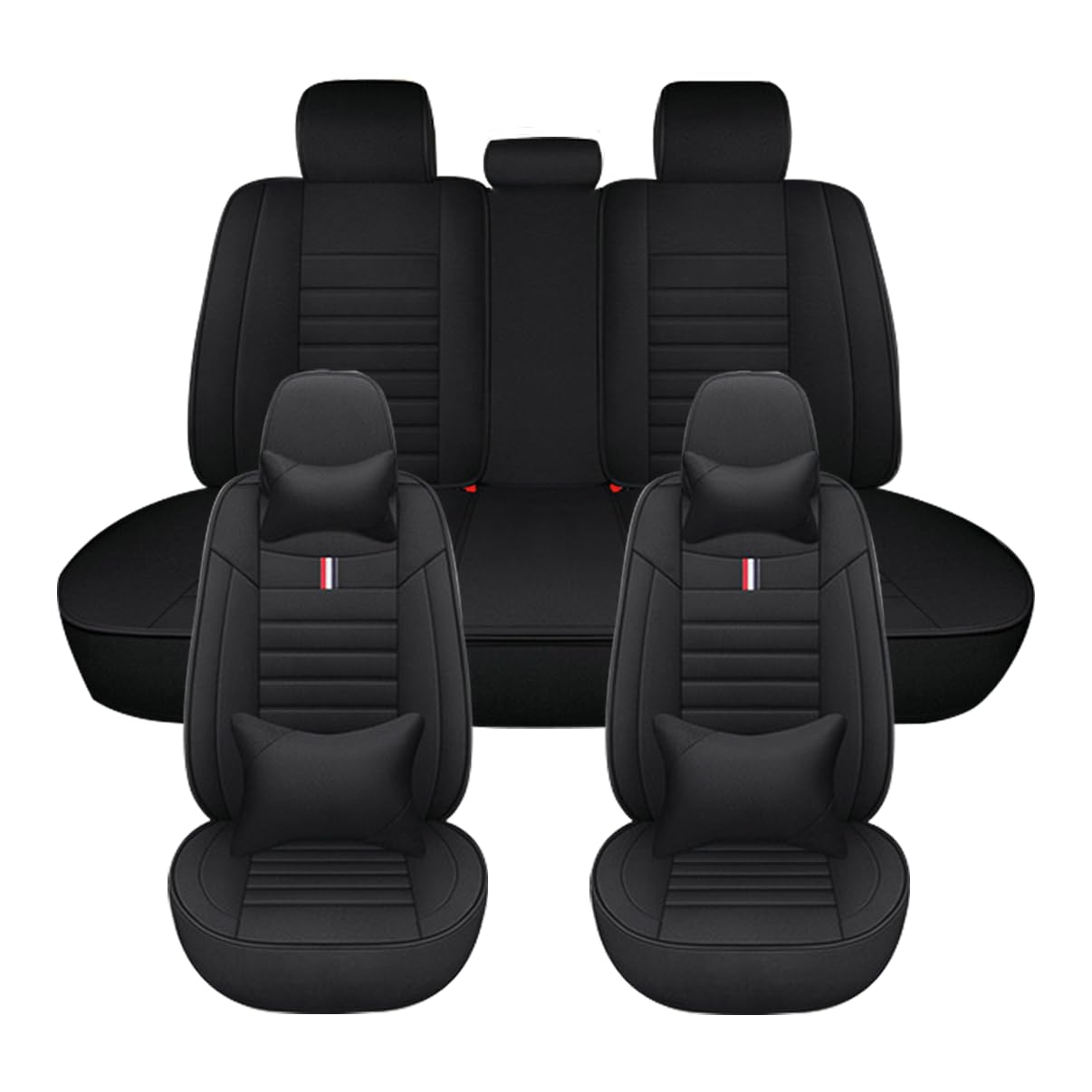 5 Stück PU Leder Sitzbezüge Set, Autositzbezug Komplettset für Ford Edge 2015-2025, Atmungsaktives Faserleinenmaterial Allwetter Schonbezug,Black-LuxuryVersion von LJZYL