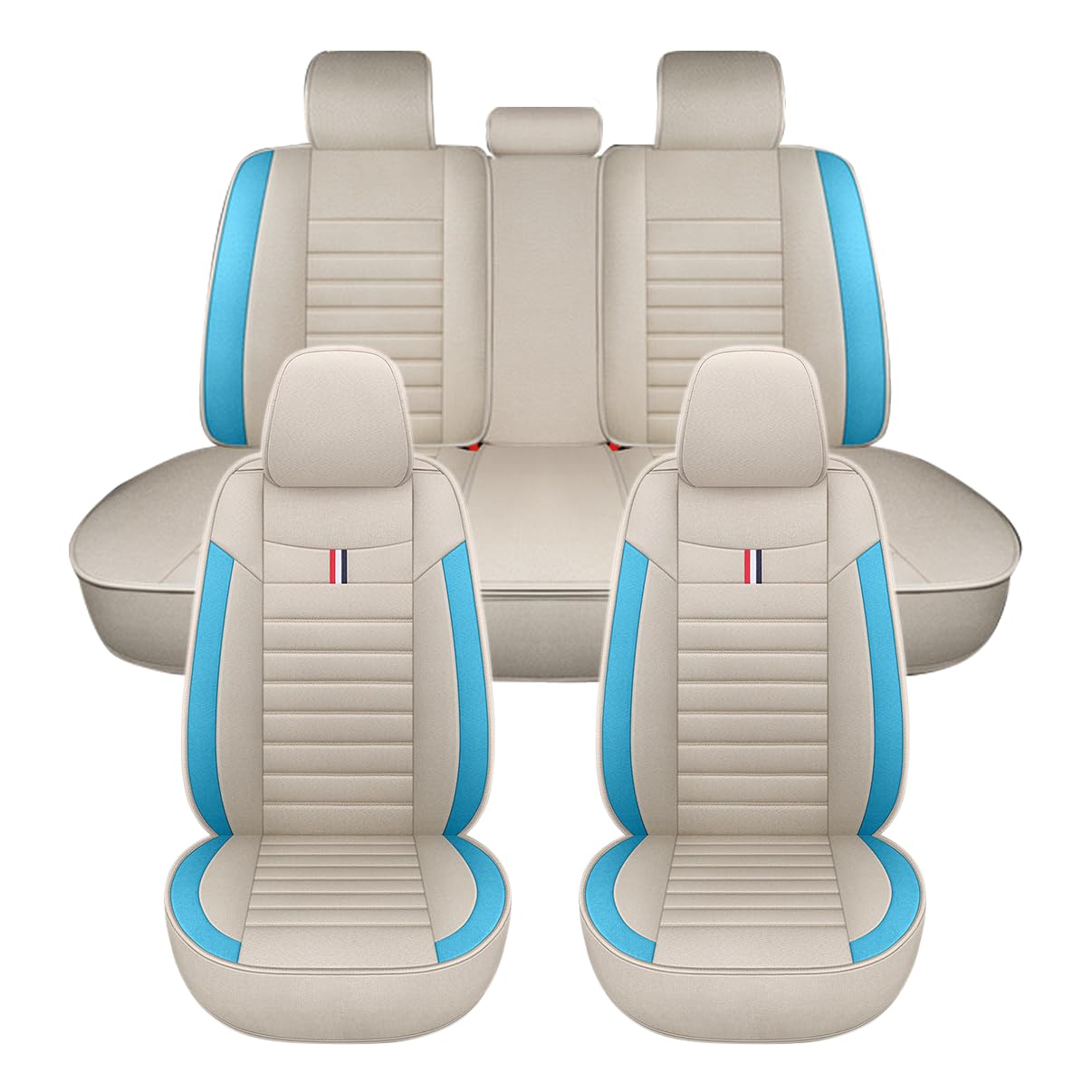 5 Stück PU Leder Sitzbezüge Set, Autositzbezug Komplettset für Ford F-150 F150 2015-2025, Atmungsaktives Faserleinenmaterial Allwetter Schonbezug,Blue-StandardVersion von LJZYL