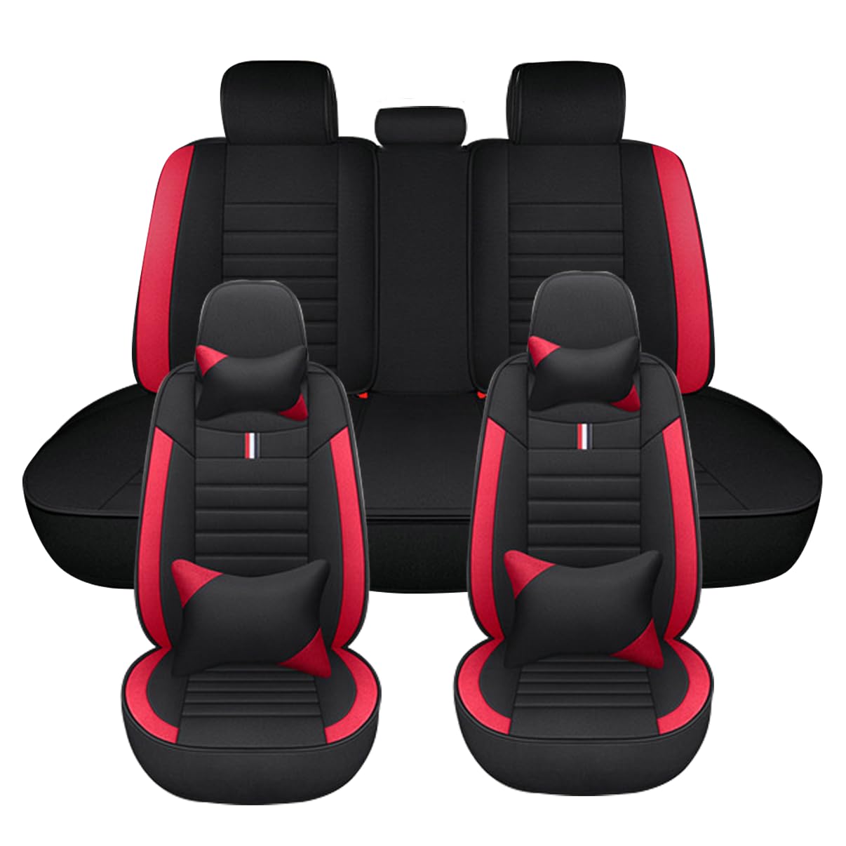 5 Stück PU Leder Sitzbezüge Set, Autositzbezug Komplettset für Mazda 3 Hachback Sport 2004-2021, Atmungsaktives Faserleinenmaterial Allwetter Schonbezug,Black red-LuxuryVersion von LJZYL