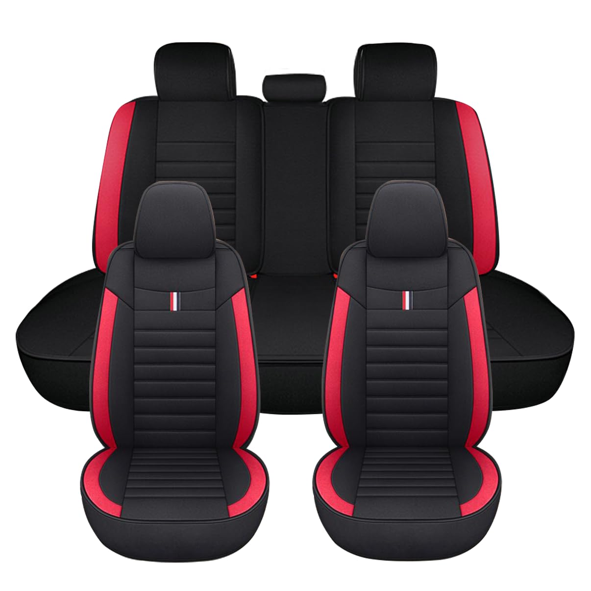 5 Stück PU Leder Sitzbezüge Set, Autositzbezug Komplettset für Nissan Juke 2013-2025, Atmungsaktives Faserleinenmaterial Allwetter Schonbezug,Black red-StandardVersion von LJZYL