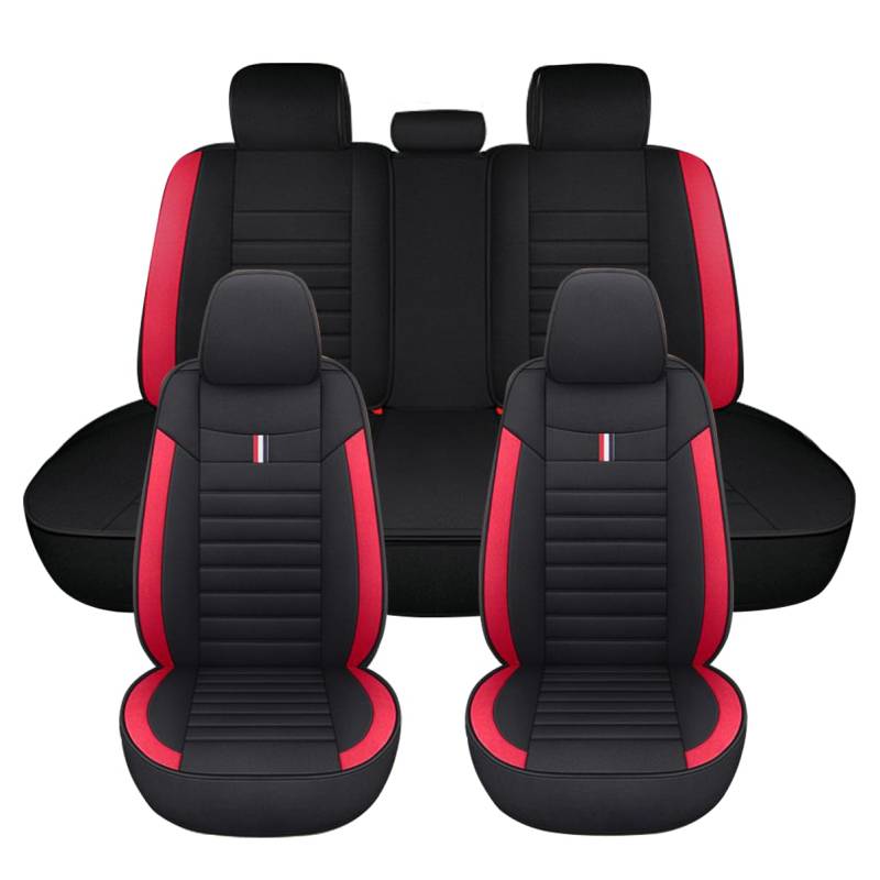 5 Stück PU Leder Sitzbezüge Set, Autositzbezug Komplettset für Nissan Leaf 2019-2025, Atmungsaktives Faserleinenmaterial Allwetter Schonbezug,Black red-StandardVersion von LJZYL