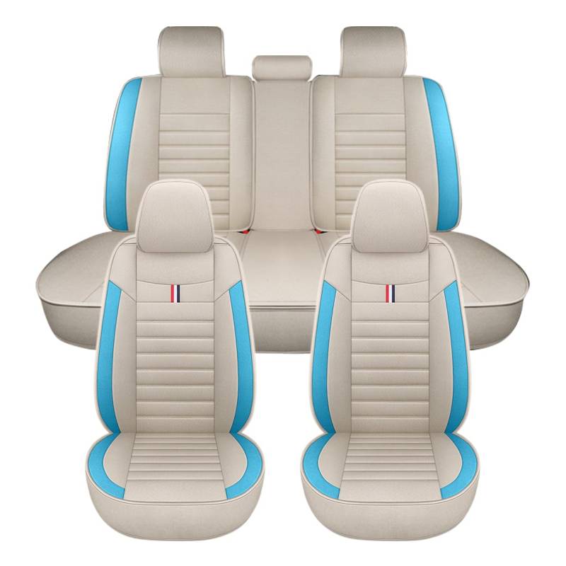 5 Stück PU Leder Sitzbezüge Set, Autositzbezug Komplettset für Nissan March 2010-2025, Atmungsaktives Faserleinenmaterial Allwetter Schonbezug,Blue-StandardVersion von LJZYL