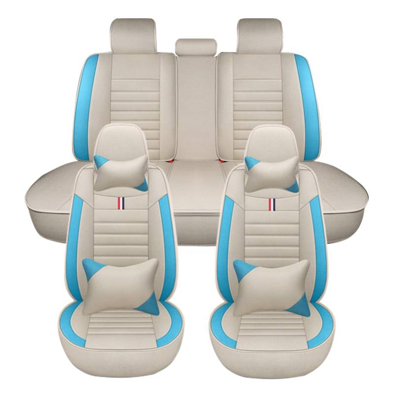 5 Stück PU Leder Sitzbezüge Set, Autositzbezug Komplettset für Nissan Navara 2017-2025, Atmungsaktives Faserleinenmaterial Allwetter Schonbezug,Blue-LuxuryVersion von LJZYL