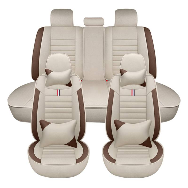 5 Stück PU Leder Sitzbezüge Set, Autositzbezug Komplettset für Nissan Qashqai J10 2006-2015, Atmungsaktives Faserleinenmaterial Allwetter Schonbezug,Khaki-LuxuryVersion von LJZYL