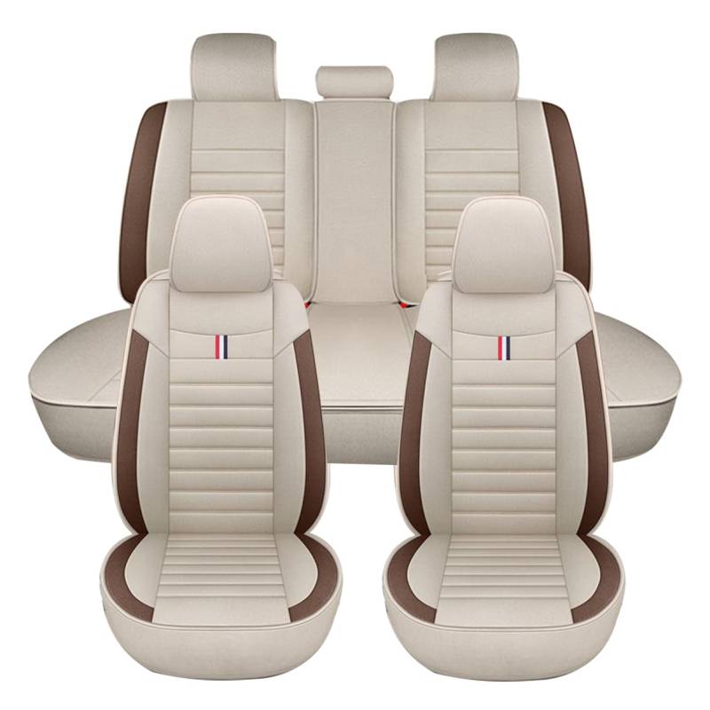 5 Stück PU Leder Sitzbezüge Set, Autositzbezug Komplettset für Peugeot 2008 2014-2025, Atmungsaktives Faserleinenmaterial Allwetter Schonbezug,Khaki-StandardVersion von LJZYL
