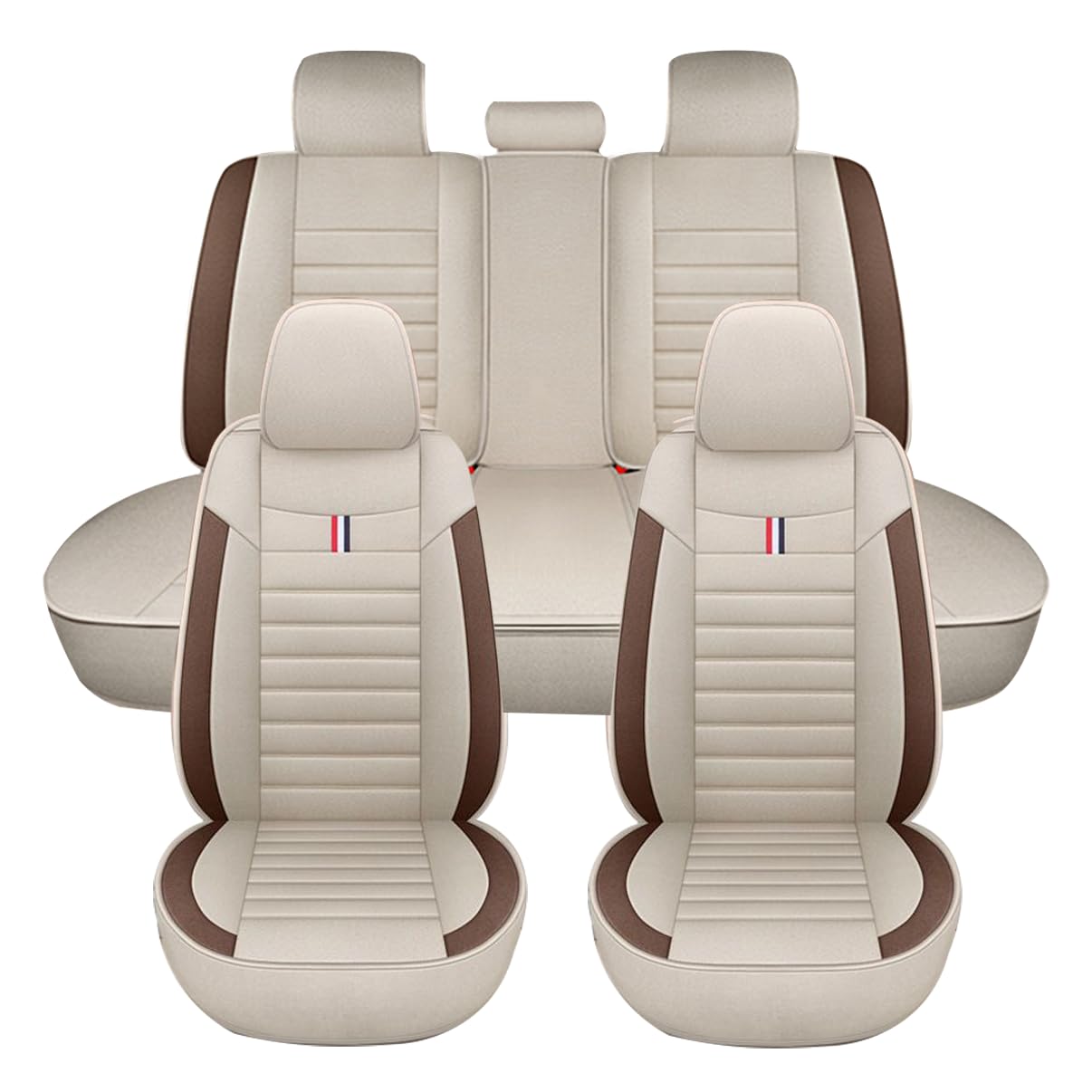 5 Stück PU Leder Sitzbezüge Set, Autositzbezug Komplettset für Peugeot 4008 2012-2017, Atmungsaktives Faserleinenmaterial Allwetter Schonbezug,Khaki-StandardVersion von LJZYL