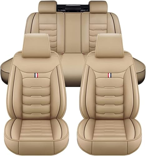 LKIOPSA Auto Sitzbezüge Set für Infiniti QX80 2014-2024, 5 Sitzer rutschfest Wasserdicht Atmungsaktiv Schonbezug Set, Vorne Hinten Sitzbezügesets Zubehör,D Beige von LKIOPSA