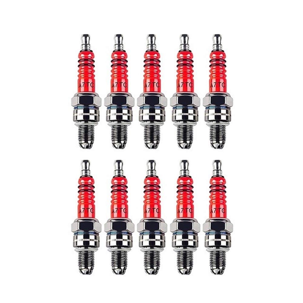 Zündkerzen 10pcs Motor Auto-Ersatzteile Zündkerzen Hochleistungs-3-Elektroden-Motorrad-Zündkerze A7TC for 50cc-150cc ATV Autoteile von LKIWSDS