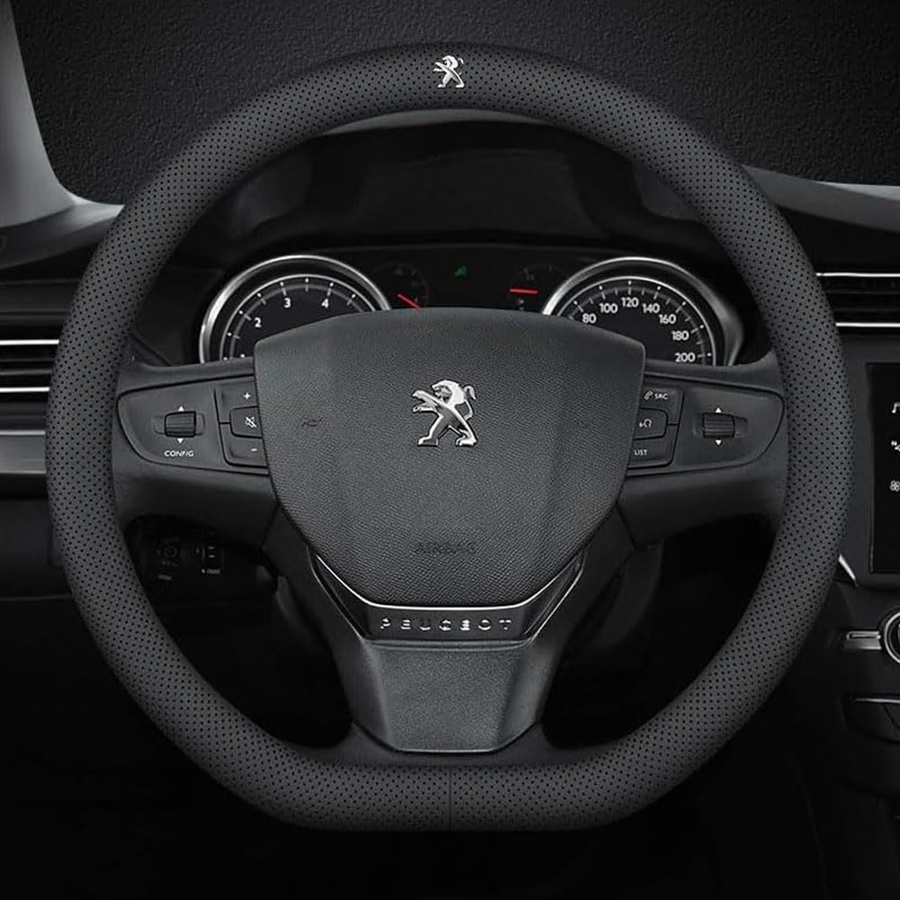 PU Leder Lenkradbezug Auto für Peugeot 2008 2014-2019/208 e/2008, Lenkradhülle Lenkradabdeckung Anti-Rutsch Lenkradschoner Atmungsaktiv Innenraum Zubehör,B-C/Black-2 von LKJSBSHLH