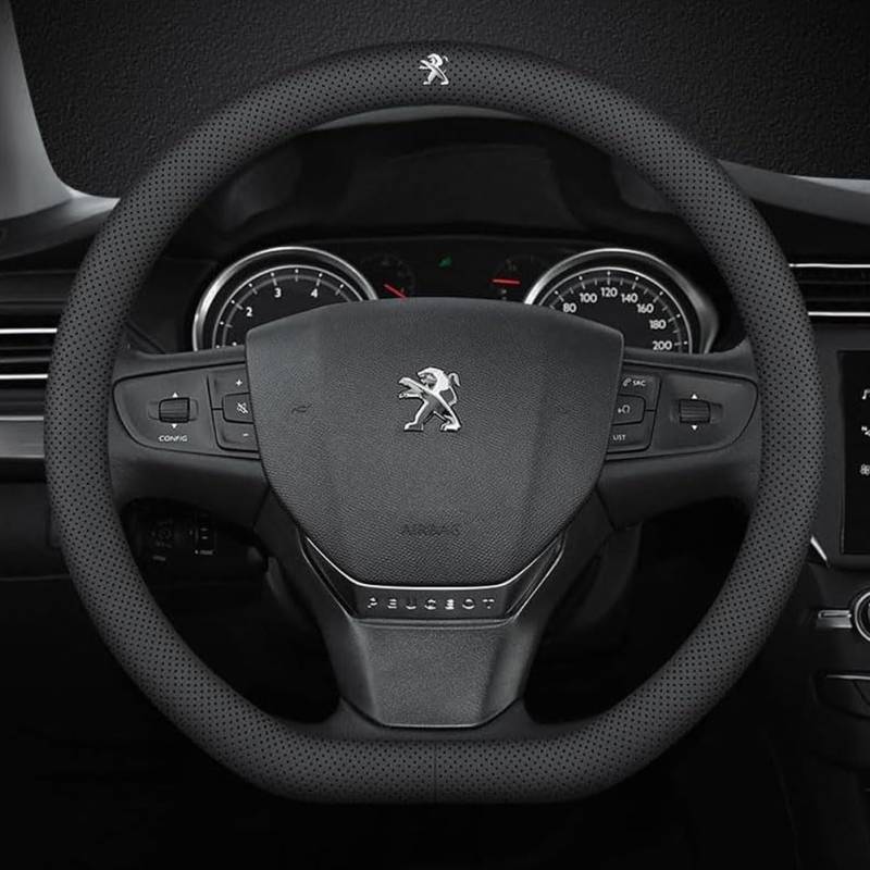 PU Leder Lenkradbezug Auto für Peugeot 3008 2016-2020, Lenkradhülle Lenkradabdeckung Anti-Rutsch Lenkradschoner Atmungsaktiv Innenraum Zubehör,B-C/Black-2 von LKJSBSHLH