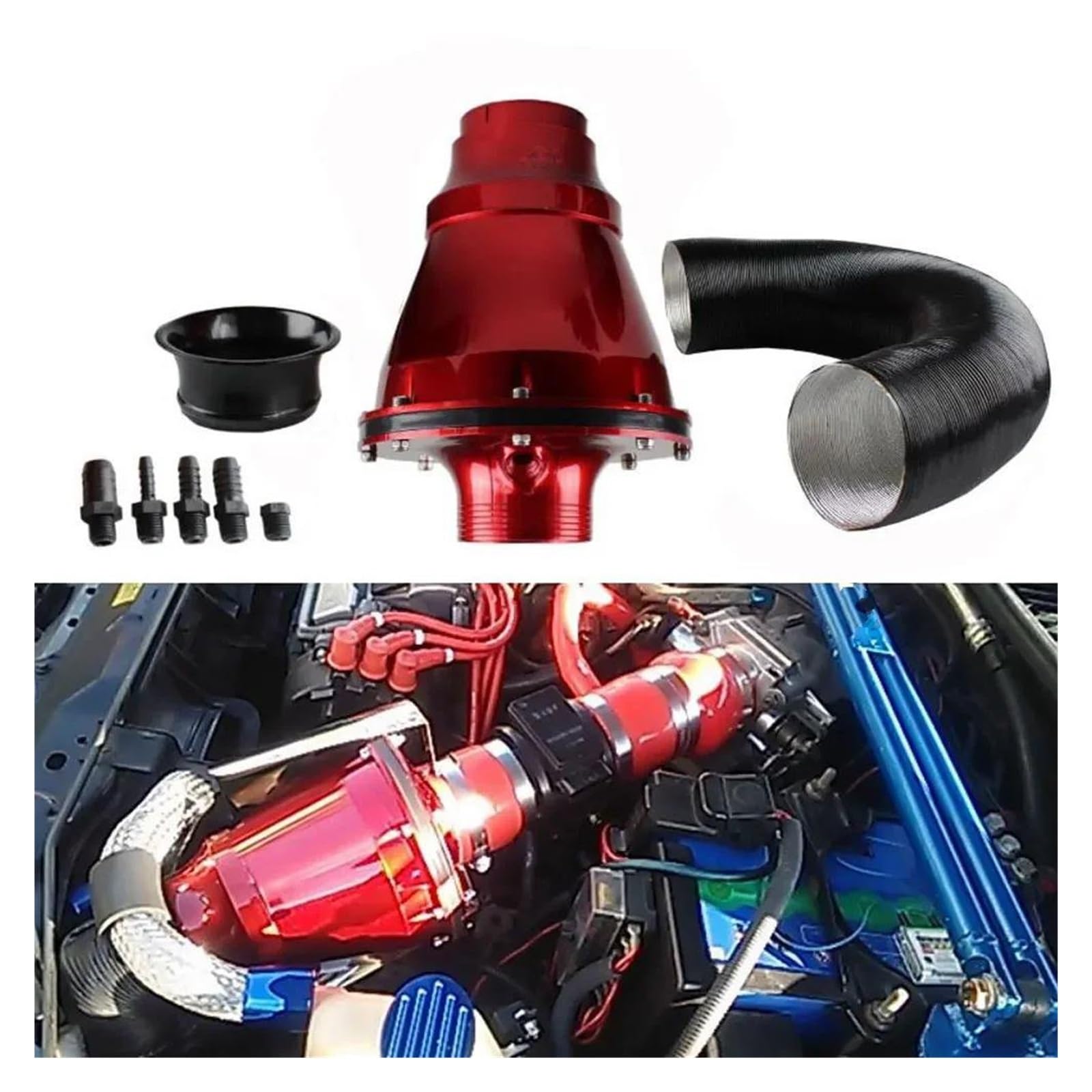 Auto Lufteinlass Luftansaugschlauch Auto-Universal-Filter 76 Mm 7,6 cm Für Auto SUV Hoher Durchfluss Kaltlufteinlass Rohrreiniger Luftfilter Pilzkopf Luftansaugbalg(Rot) von LKRGBXA