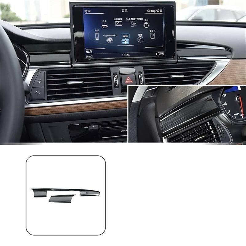 Automobilinnenraum Für A6 Für C7 2012 2013 2014 2015 2016 2017 2018 LHD Edelstahl Innen Zubehör Auto Styling Mittelkonsole Dashboard Navigation Trim Streifen Innenverkleidung Mittelkonsole(Schwarz) von LKRGBXA