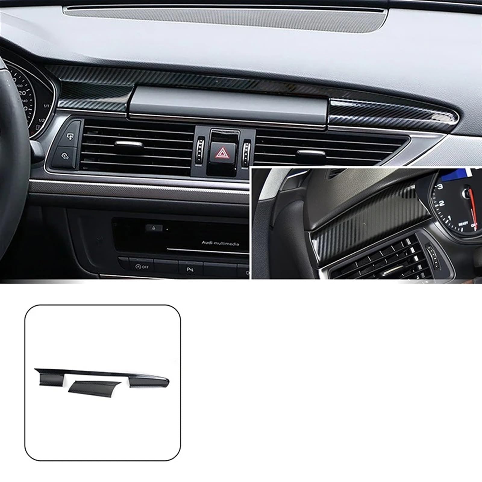 Automobilinnenraum Für A6 Für C7 2012 2013 2014 2015 2016 2017 2018 LHD Edelstahl Innen Zubehör Auto Styling Mittelkonsole Dashboard Navigation Trim Streifen Innenverkleidung Mittelkonsole(Carbon Fibe von LKRGBXA