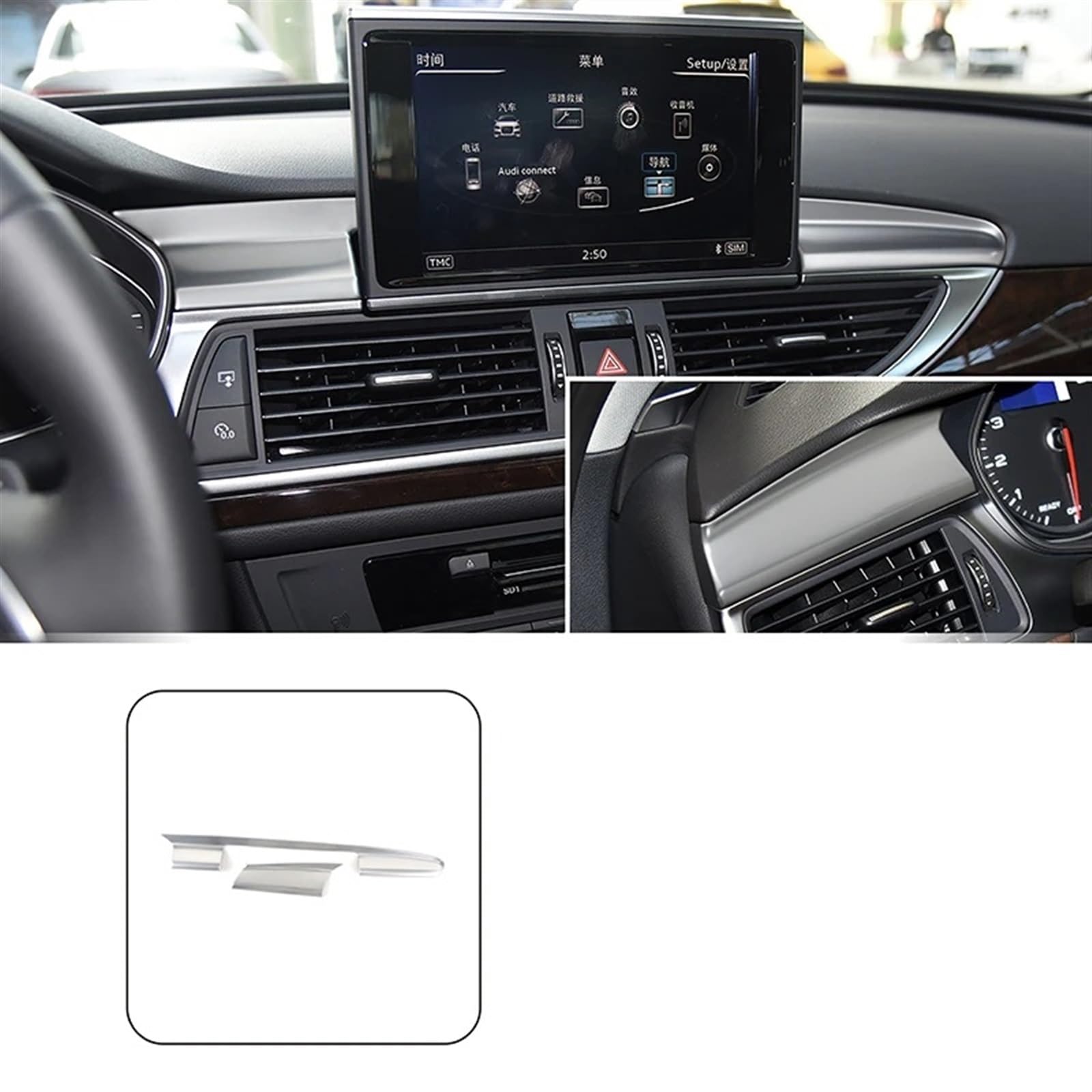 Automobilinnenraum Für A6 Für C7 2012 2013 2014 2015 2016 2017 2018 LHD Edelstahl Innen Zubehör Auto Styling Mittelkonsole Dashboard Navigation Trim Streifen Innenverkleidung Mittelkonsole(Silber) von LKRGBXA