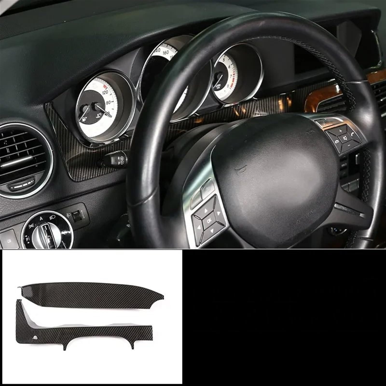 Automobilinnenraum Für Benz Für C-Klasse Für W204 2007 2008 2009 2010-2013 ABS-Carbonfaser-Innenraum-Kit Armaturenbrett-Konsole Gangschalttafel-Abdeckung Zieraufkleber Innenverkleidung Mittelkonsole(1 von LKRGBXA