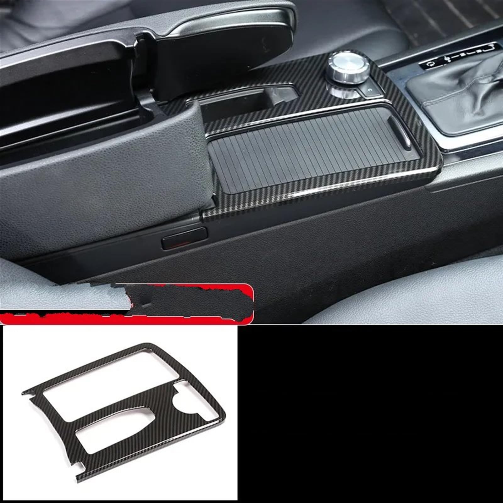 Automobilinnenraum Für Benz Für C-Klasse Für W204 2007 2008 2009 2010-2013 ABS-Carbonfaser-Innenraum-Kit Armaturenbrett-Konsole Gangschalttafel-Abdeckung Zieraufkleber Innenverkleidung Mittelkonsole(1 von LKRGBXA