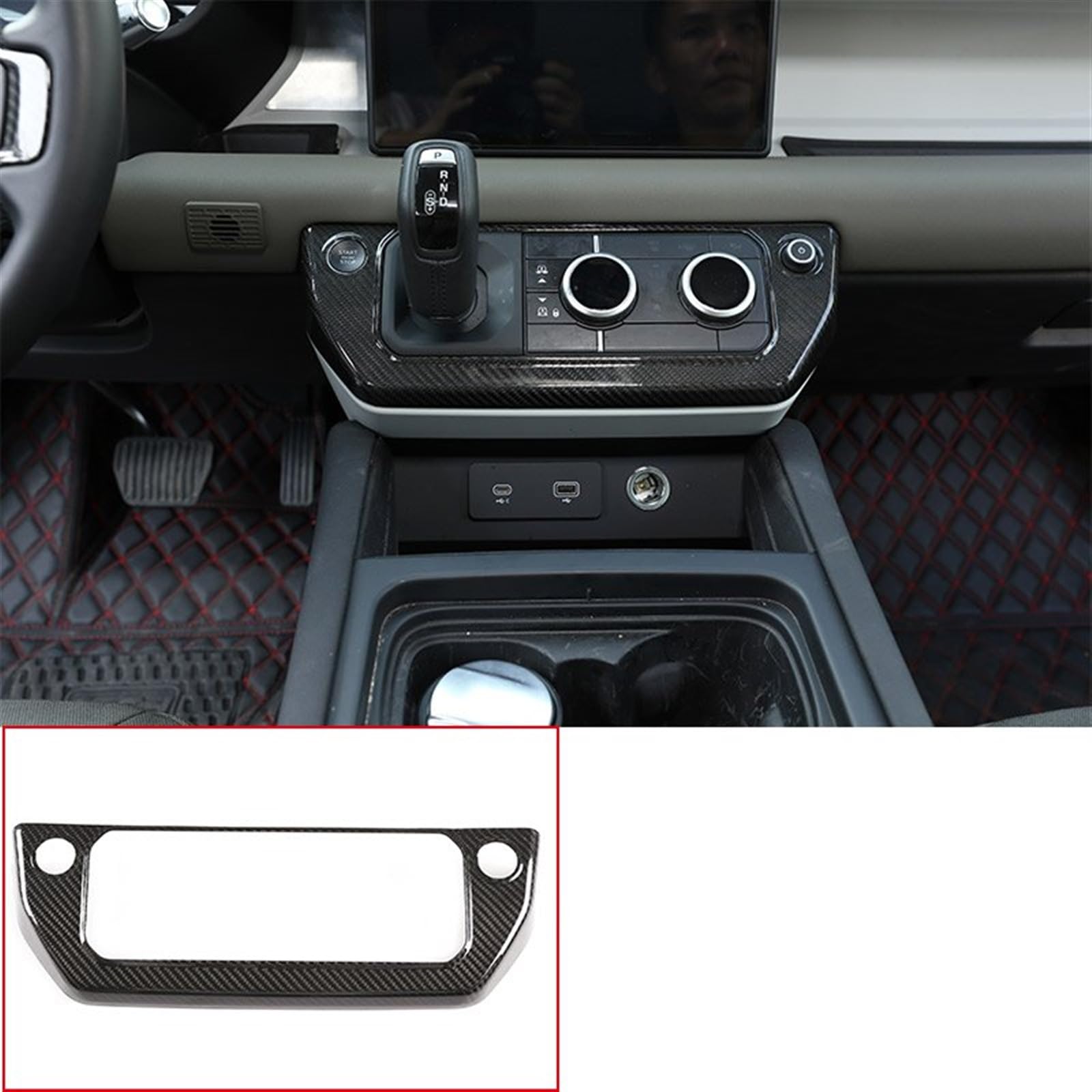 Automobilinnenraum Für Land Für Rover Für Defender 90 110 2020 2021 2022 2023 2024 ABS Auto Center Konsole Klimaanlage Modus Taste Rahmen Trim Innenverkleidung Mittelkonsole(Real Carbon Fiber) von LKRGBXA