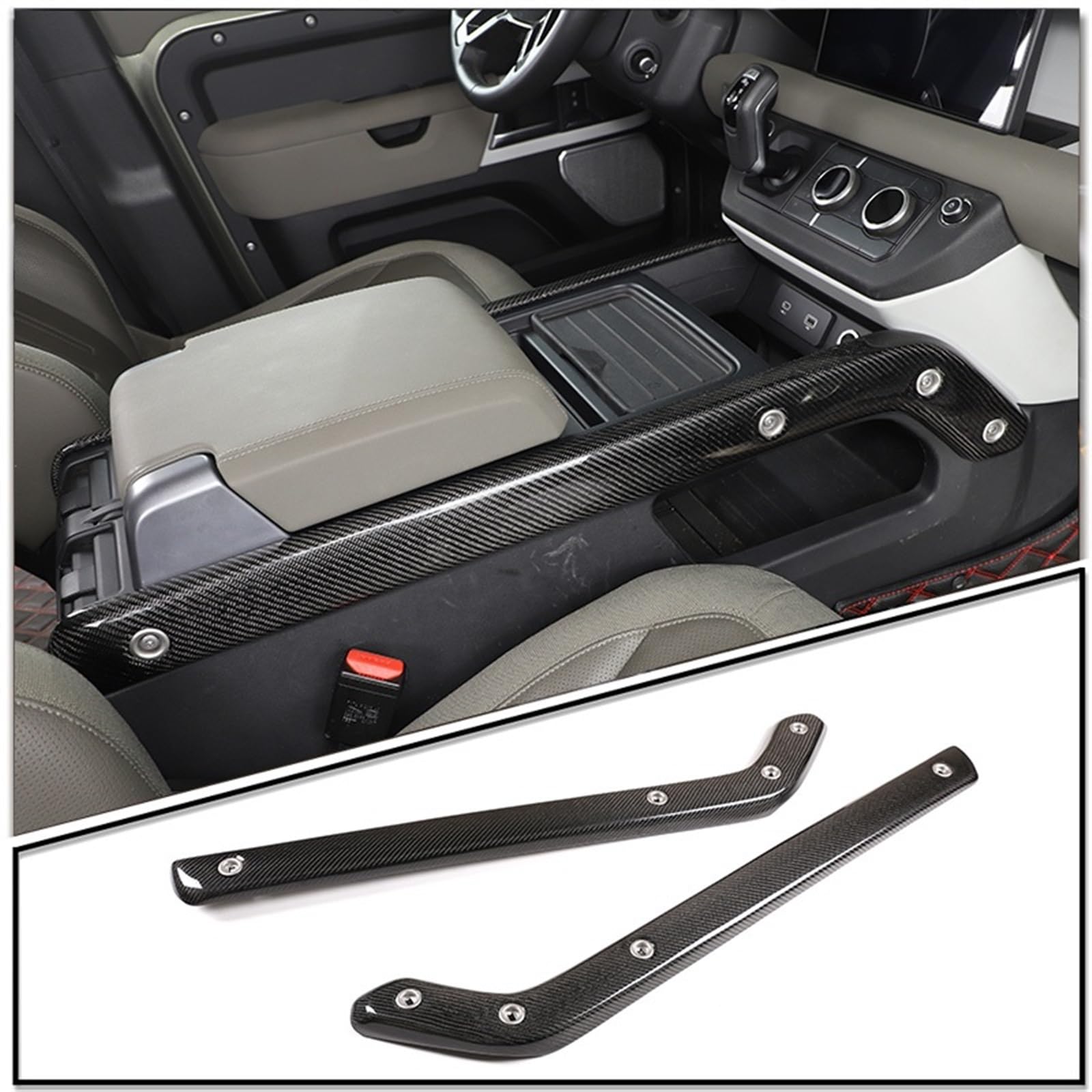 Automobilinnenraum Für Land Für Rover Für Defender 90 110 2020 2021 2022 ABS Carbon Faser Auto Center Konsole Panel Seite Trim Streifen Abdeckung Innen Ersatz Teile Innenverkleidung Mittelkonsole(Real von LKRGBXA