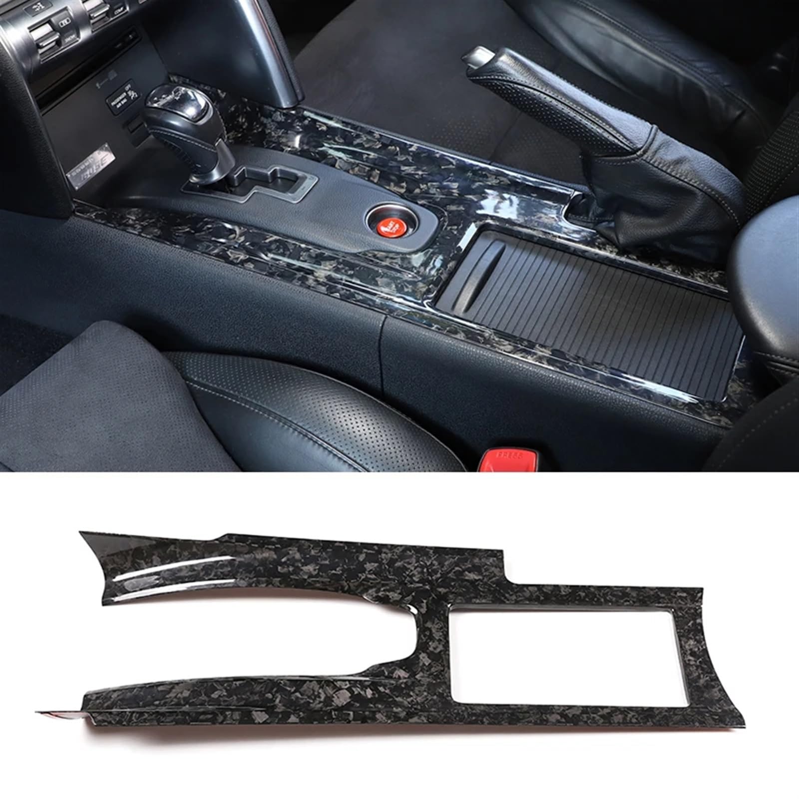 Automobilinnenraum Für Nissan Für GTR Für R35 2008 2009 2010-2016 LHD Zubehör Innen Carbon Faser Auto Mittelkonsole Wasser Tasse Panel Getriebe Rahmen Trim Abdeckung Innenverkleidung Mittelkonsole(For von LKRGBXA