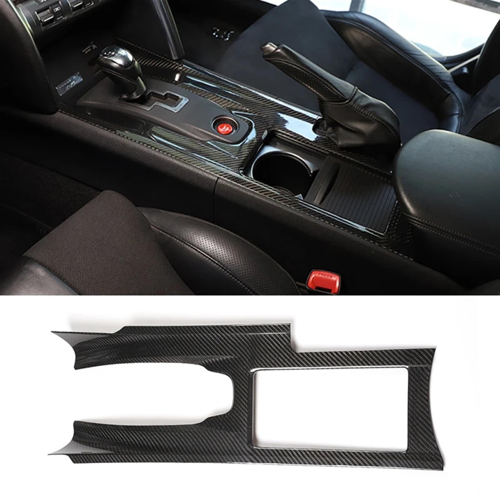 Automobilinnenraum Für Nissan Für GTR Für R35 2008 2009 2010-2016 LHD Zubehör Innen Carbon Faser Auto Mittelkonsole Wasser Tasse Panel Getriebe Rahmen Trim Abdeckung Innenverkleidung Mittelkonsole(Koh von LKRGBXA