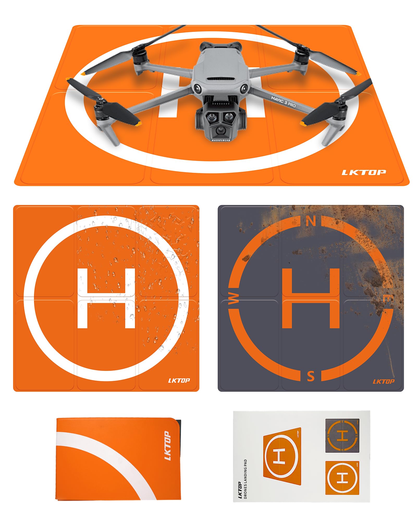 LKTOP Drohne Landeplatz Beschwerter Faltbarer für DJI/Specta Drohne, Doppelseitiger Wasserdichter Helipad Große Landematte, Kompatibilität:DJI/Specta Mavic/Air/Mini/Avata/FPV Series Zubehör (26 von LKTOP