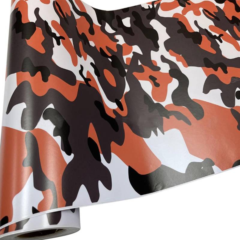 LKXHarleya Selbstklebende, blasenfreie Aufkleber zum Farbwechsel der Karosserie, 20 x 152 cm, Camouflage-Vinylfolie für die Innen- und Außendekoration, Schwarz, Orange von LKXHarleya