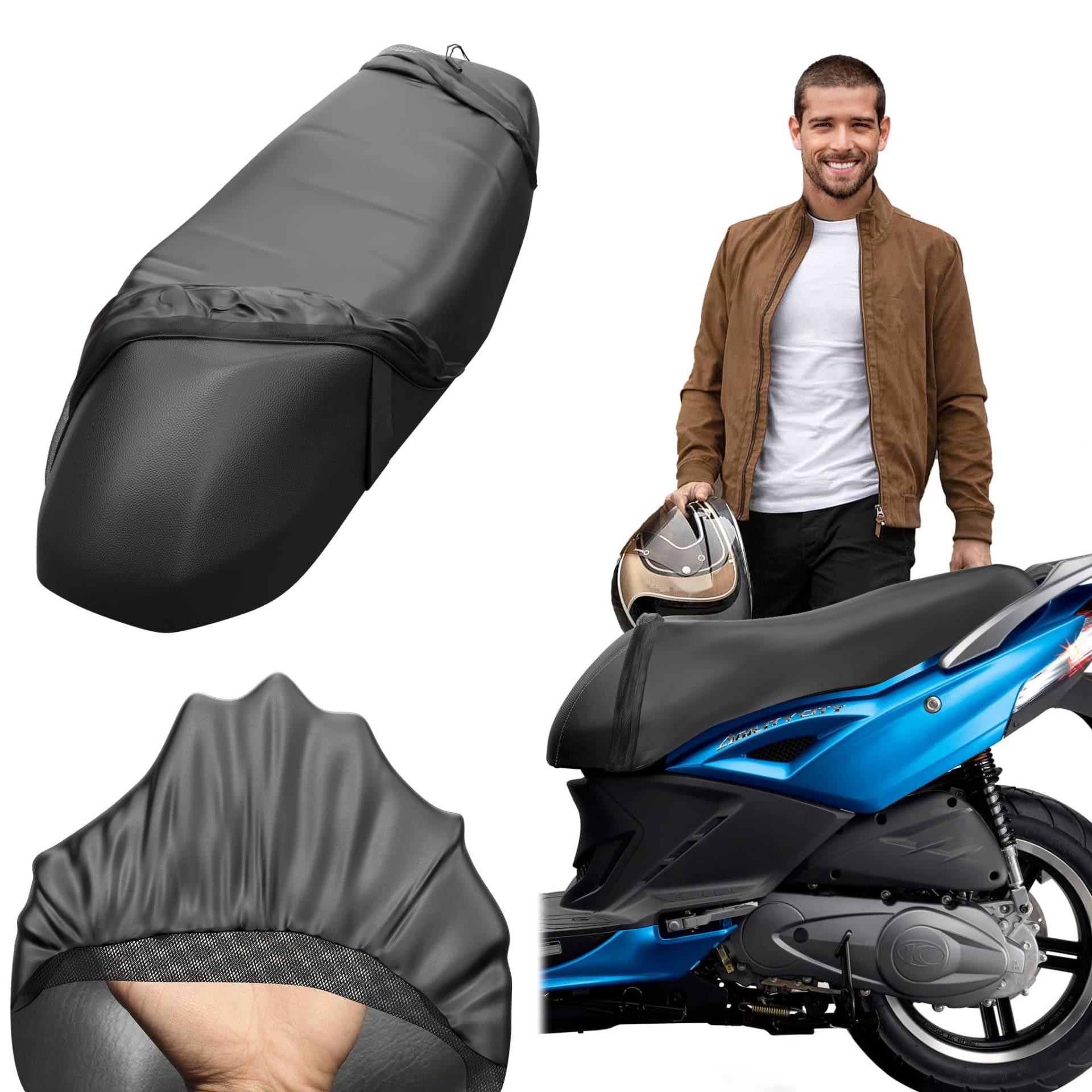 LLAVEROSMOTOR.ES Motorrad Sitzbezug Universal, Motorrad Sitzauflage Wasserdicht, Roller Sitzbankabdeckung, Roller Sitzbezug Anti-Kratzer, Roller Sitzbankbezug mit Sonnen- und Regenschutz von LLAVEROSMOTOR.ES