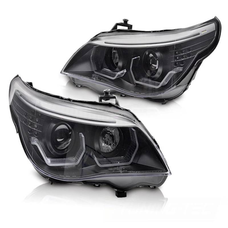 3D LED Angel Eyes Scheinwerfer fkompatibel mit 5er E60 / E61 03-07 schwarz LED Blinker Limousine + Touring Bj. 2003-2007 nicht passend bei Fahrzeugen mit werkseitigem Xenon von LLCTOOLS