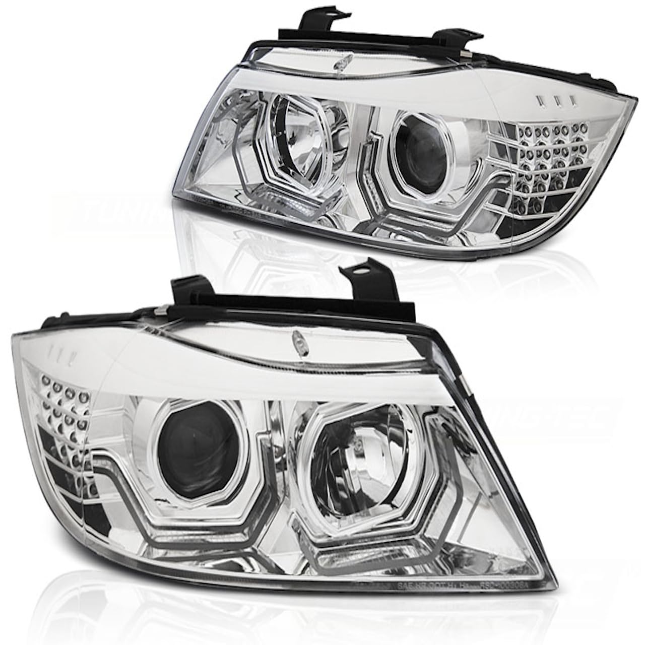 3D LED Angel Eyes Scheinwerfer kompatibel mit BMW 3er E90/E91 05-08 chrom mit LED Blinker von LLCTOOLS