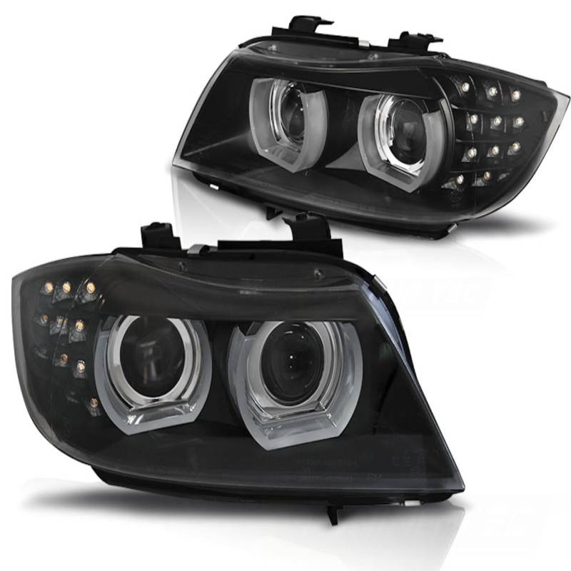 3D LED Tagfahrlicht Angel Eyes Scheinwerfer kompatibel mit BMW E90 E91 Limousine und Touring LCI Bj. 09/2008-2012 Black von LLCTOOLS