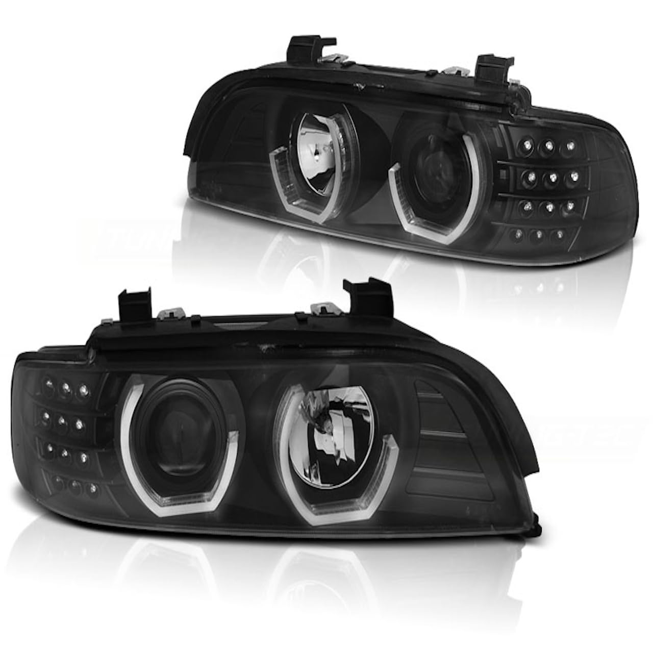 LED 3D Angel Eyes Scheinwerfer kompatibel mit BMW 5er E39 95-03 schwarz von LLCTOOLS