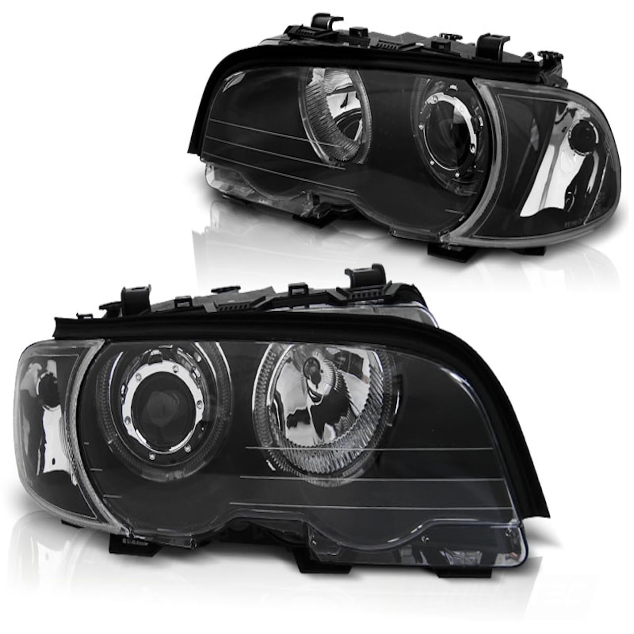 LED Angel Eyes Scheinwerfer Kompatibel mit 3er E46 Coupe/Cabrio 99-03 schwarz Set nicht passend bei Fahrzeugen mit werkseitigem Xenon von LLCTOOLS