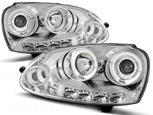 LED Angel Eyes Scheinwerfer kompatibel mit VW Golf 5 03-09 chrom von LLCTOOLS