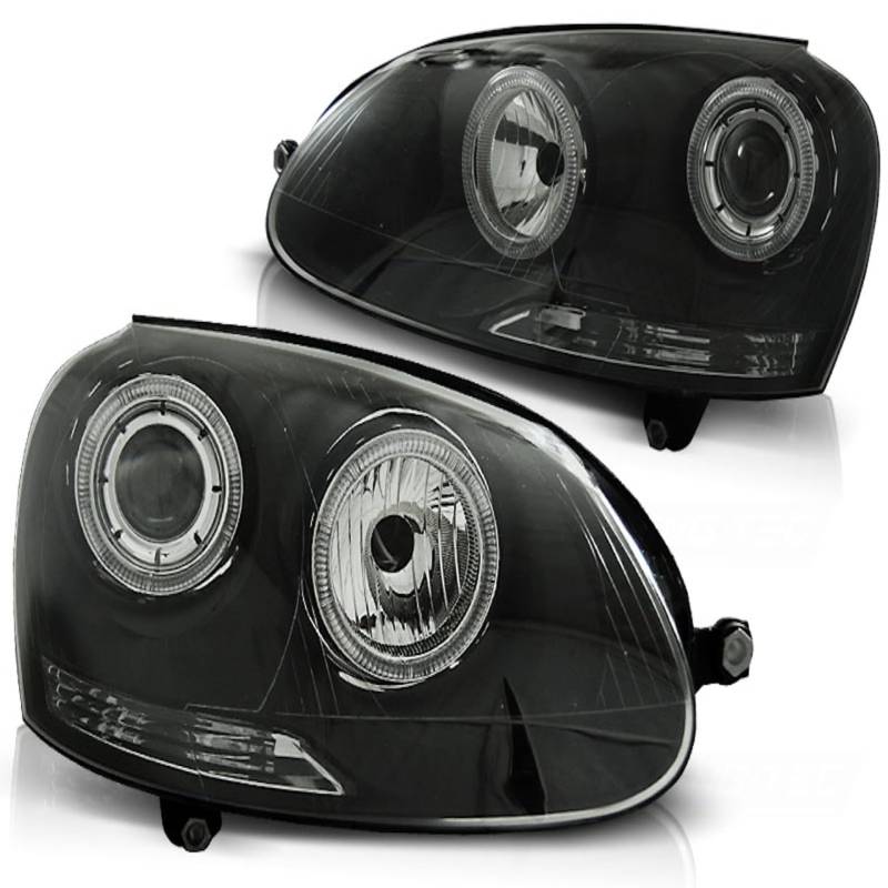 LED Angel Eyes Scheinwerfer kompatibel mit VW Golf 5 03-09 schwarz von LLCTOOLS