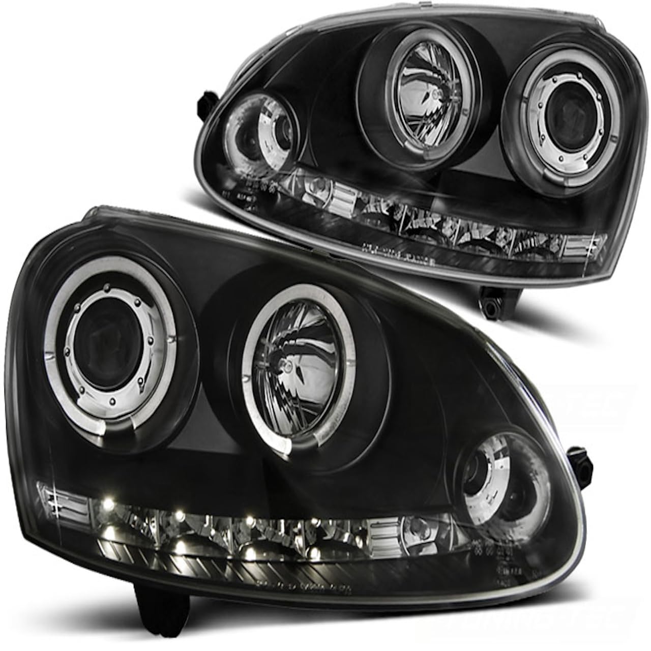 LED Angel Eyes Scheinwerfer kompatibel mit VW Golf 5 03-09 schwarz von LLCTOOLS