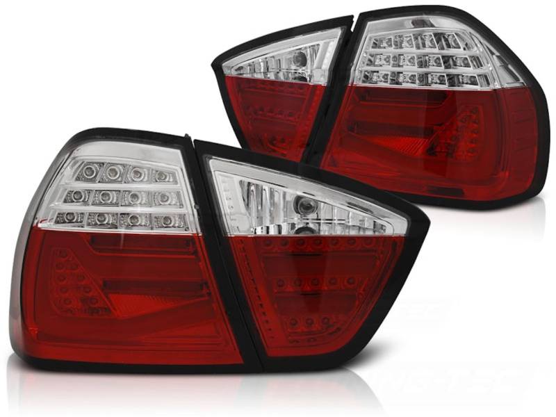 LED Lightbar Rückleuchten kompatibel mit BMW 3er E90 Limousine Bj. 01/2005-08/2008 Rot/Chrom von LLCTOOLS