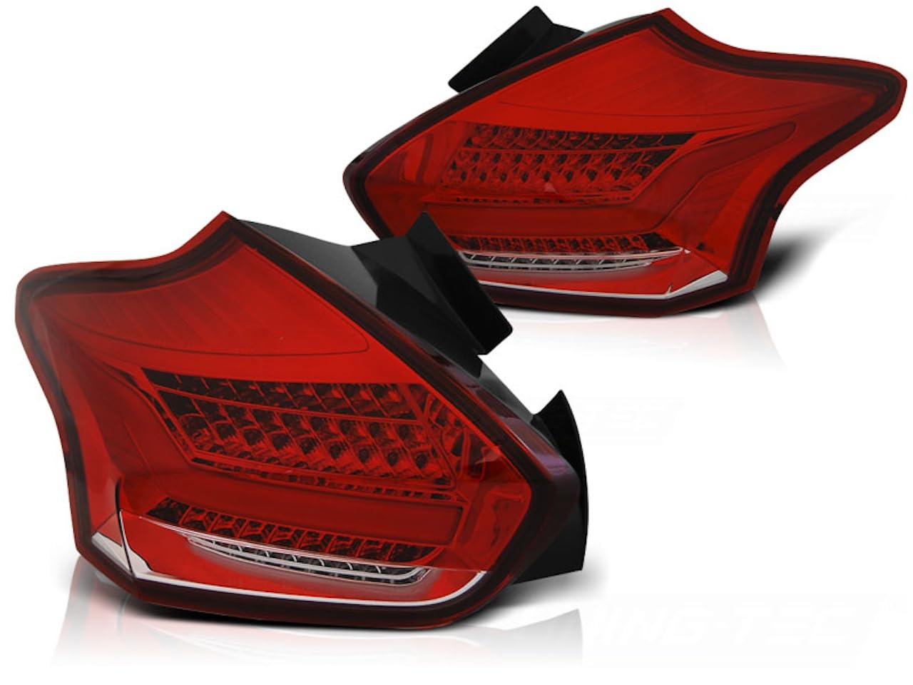 LED Lightbar Rückleuchten kompatibel mit Ford Focus MK3 15-18 Rot/Chrom dynamischer Blinker von LLCTOOLS