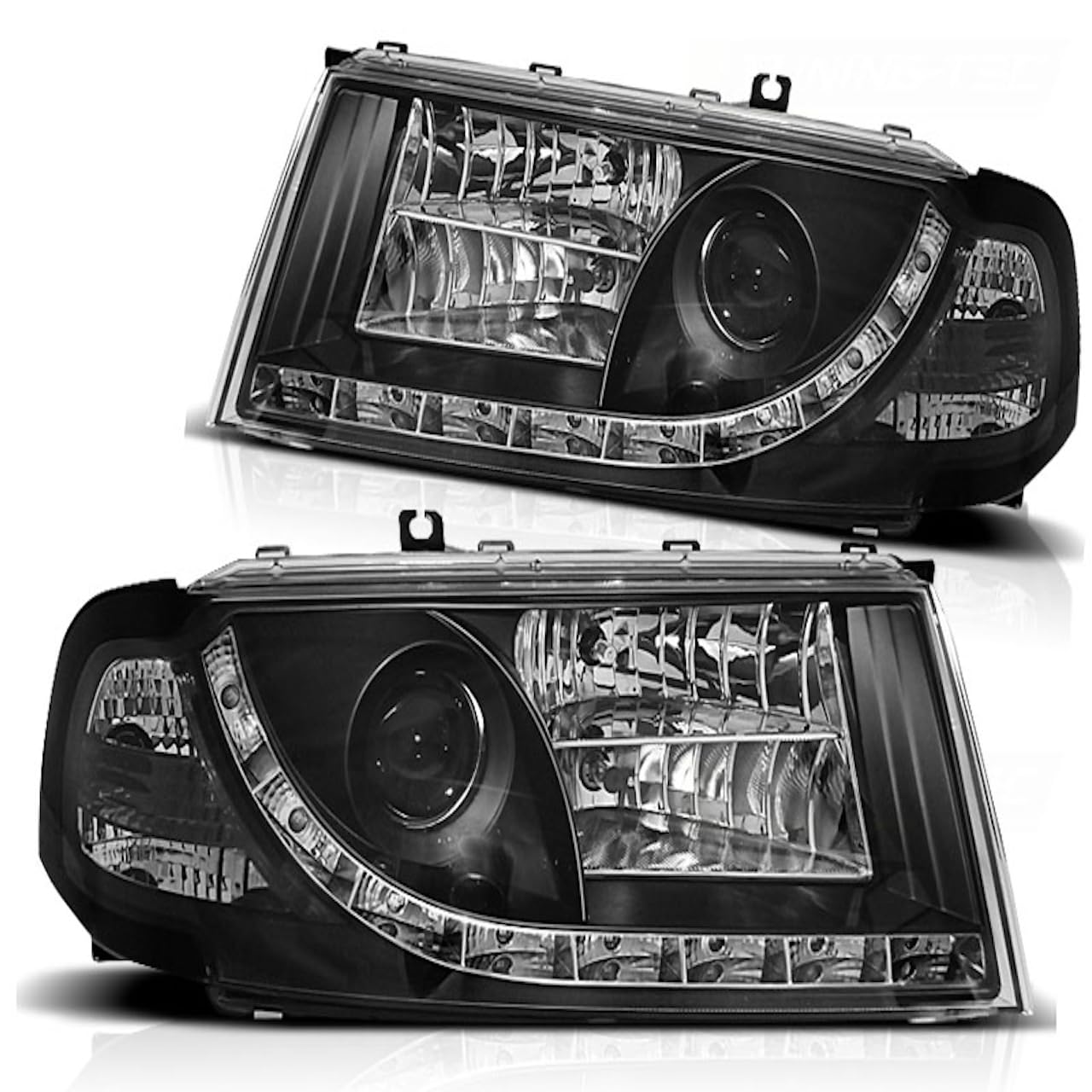 Scheinwerfer LED Tagfahrlicht Optik kompatibel mit Octavia 1 (1U) Schwarz Bj. 09/2000-2010 nicht passend bei Fahrzeugen mit werkseitigem Xenon von LLCTOOLS