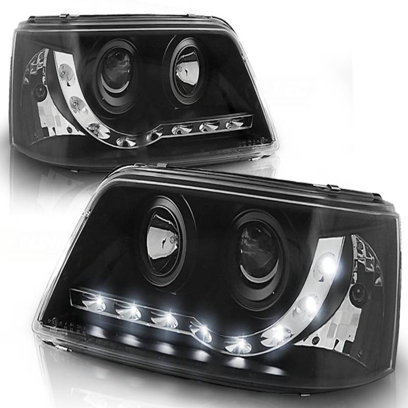 Scheinwerfer LED Tagfahrlicht Optik kompatibel mit VW T5 Bj. 03-09 Schwarz von LLCTOOLS