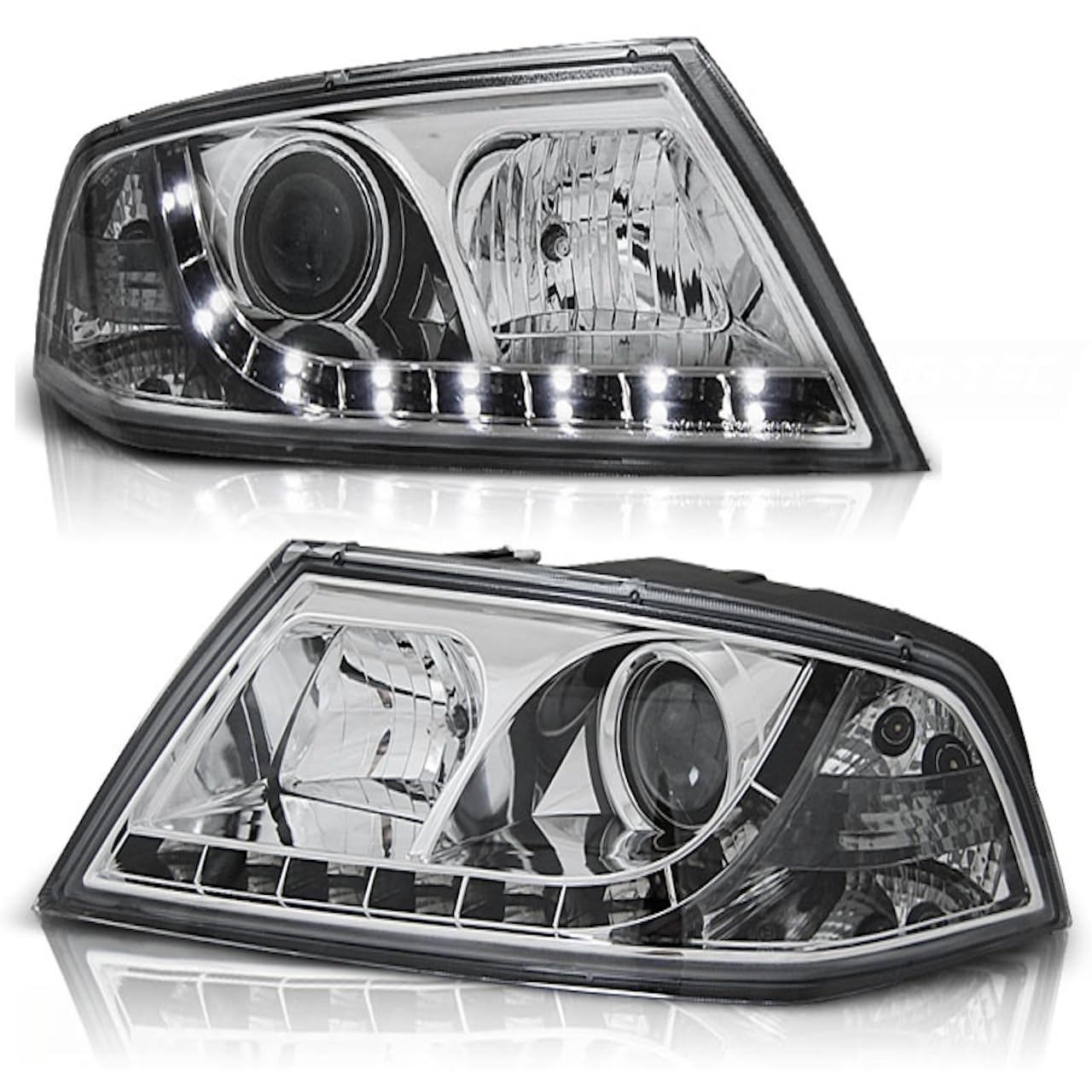 Xenon Scheinwerfer LED Tagfahrlicht Optik kompatibel mit Octavia 2 (1Z) Chrom Bj. 03/2004-2008 nur passend bei Fahrzeugen mit werkseitigem Xenon von LLCTOOLS