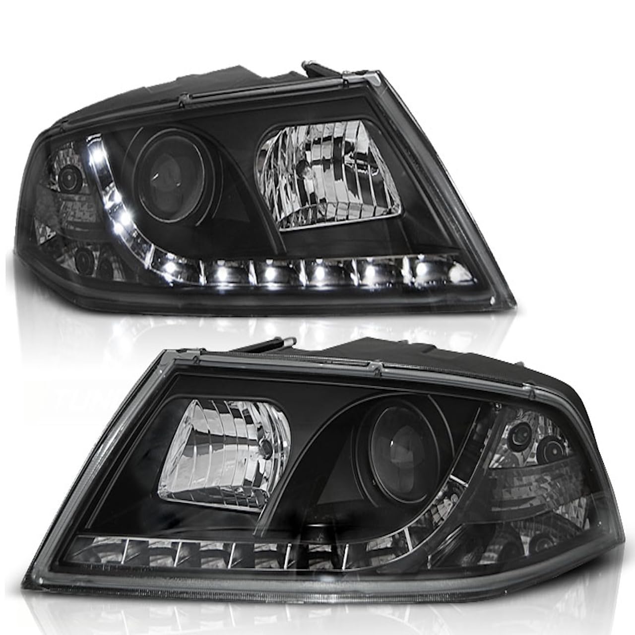 Xenon Scheinwerfer LED Tagfahrlicht Optik kompatibel mit Octavia 2 (1Z) Schwarz Bj. 03/2004-2008 nur passend bei Fahrzeugen mit werkseitigem Xenon von LLCTOOLS