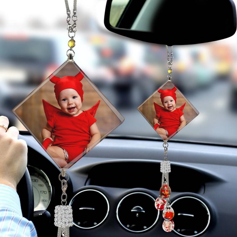 Personalisierte Foto Auto hängende Zubehör, benutzerdefinierte Auto Rückspiegel hängende Zubehör Kristall, benutzerdefinierte Auto Innenraum Ornament von LLKCHQD